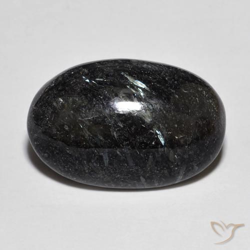 13.93 ct Black Nuummite Stone, Natural Nuummite in Oval Cabochon Shape for Sale