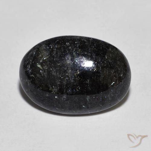 Nuummite Ovale cabochon da 9,38 ct dall'India, dimensione 17,3 x 12,3mm, purezza Opaque, pietra preziosa naturale non trattati, Nuummite 1pc in colore Nero con scintillio blu, durezza Mohs di 5,5 - 6, Photo A