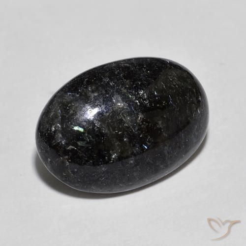 9.38 ct Black Nuummite Stone, Natural Nuummite in Oval Cabochon Shape for Sale