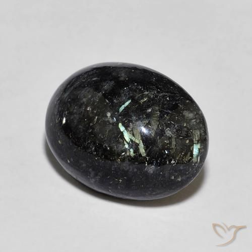 8.46 ct Black Nuummite Stone, Natural Nuummite in Oval Cabochon Shape for Sale