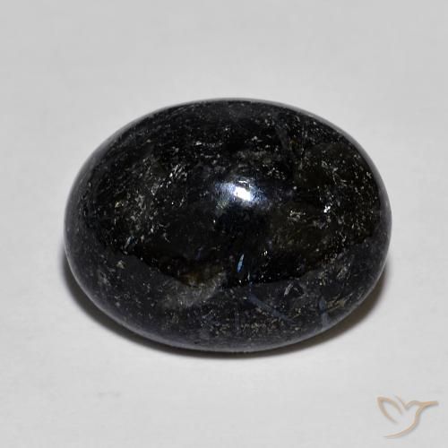 10.82ct Natural Black with Blue Sparkle Nuummite, Oval, Opaque