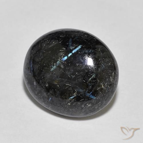 6.96 ct Black Nuummite Stone, Natural Nuummite in Oval Cabochon Shape for Sale
