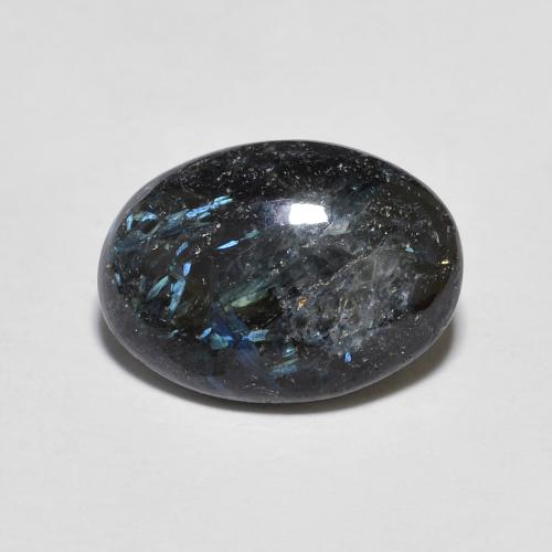 12,7 x 9,2mm Nuummite nero Ovale cabochon dall'India, peso di 4,04 ct, pietra preziosa naturale non trattati in purezza Opaque, Nuummite 1pz - il colore è Nero con scintillio blu, durezza Mohs di 5,5 - 6, Photo A