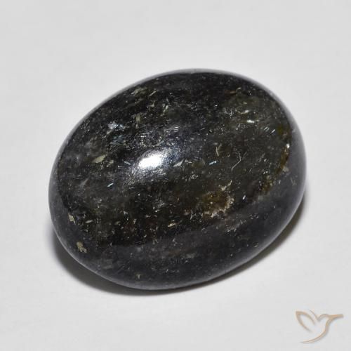 12.15 ct Black Nuummite Stone, Natural Nuummite in Oval Cabochon Shape for Sale