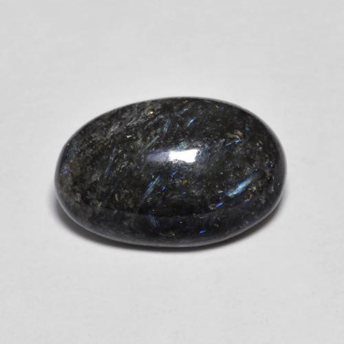 Nuummite Cabujón Óvalo de 3,32 ct de India, Dimensión 12,9 x 8,4mm, Claridad Opaco, Piedra preciosa natural No tratado, 1 pieza de Nuummite en color Negro con destello azul, Dureza Mohs de 5.5 - 6, Photo A