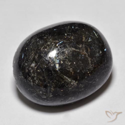 27.76 ct Black Nuummite Stone, Natural Nuummite in Oval Cabochon Shape for Sale