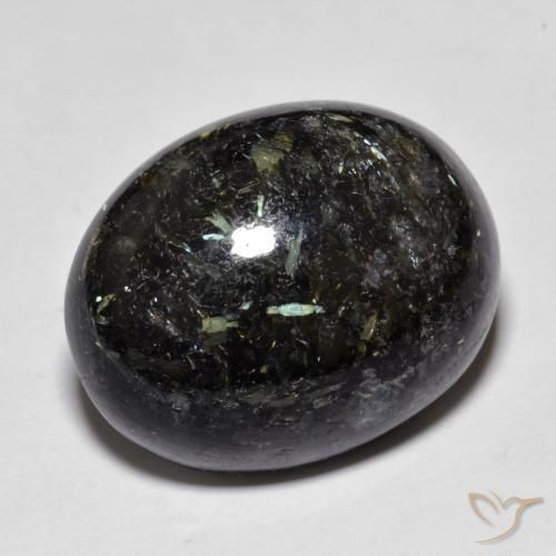 22.36 ct Black Nuummite Stone, Natural Nuummite in Oval Cabochon Shape for Sale