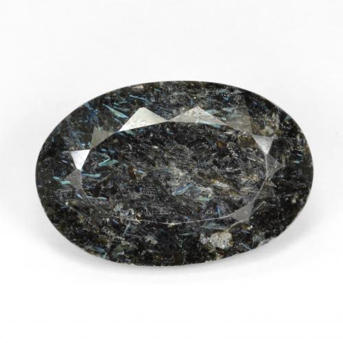 12,67ct Ovale sfaccettato nero Nuummite dall'India, Dimension 19,7 x 13,2mm, Natural non trattati Gemstone, Opaque Clarity, 1 piece Nuummite in Nero con scintillio blu Color, Mohs Hardness of 5,5 - 6, Photo A