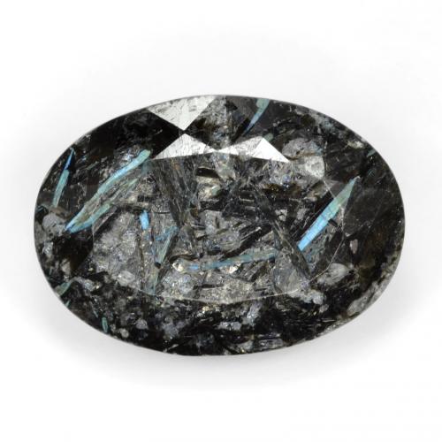 Nuummite Negro Forma ovalada de 18.13 ct de India, dimensión 20,9 x 14,7mm, piedra preciosa natural No tratado, claridad Opaco, Nuummite de 1 pieza en color Negro con destello azul, dureza Mohs de 5.5 - 6, Photo A