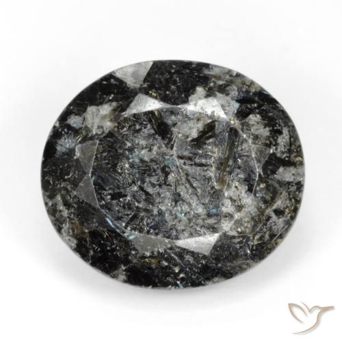 17,6 x 15,4mm Nuummite nero Ovale sfaccettato dall'India, peso di 15,51 ct, pietra preziosa naturale non trattati in purezza Opaque, Nuummite 1pz - il colore è Nero con scintillio blu, durezza Mohs di 5,5 - 6, Photo A