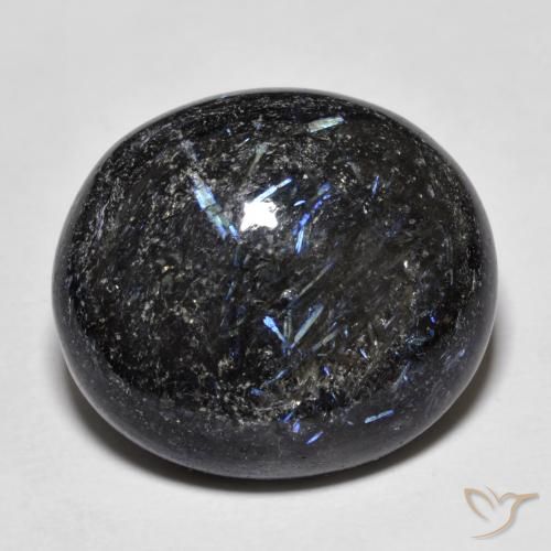 19.50ct Natural Black with Blue Sparkle Nuummite, Oval, Opaque