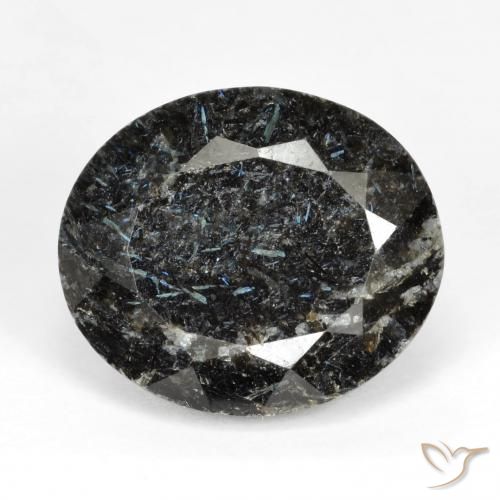 16.58ct Natural Black with Blue Sparkle Nuummite, Oval, Opaque