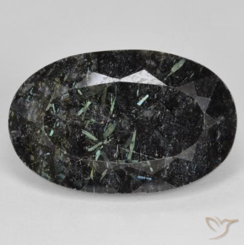 24.90ct Natural Black with Blue Sparkle Nuummite, Oval, Opaque