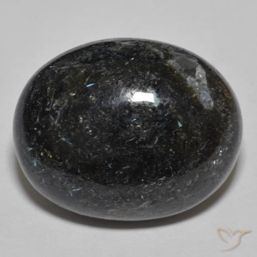 24.48 ct Black Nuummite Stone, Natural Nuummite in Oval Cabochon Shape for Sale