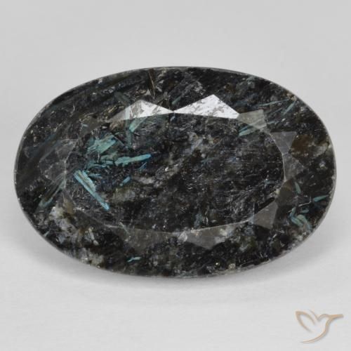 Nuummite Ovale sfaccettato da 14,7 ct dall'India, dimensione 20,5 x 13,5mm, purezza Opaque, pietra preziosa naturale non trattati, Nuummite 1pc in colore Nero con scintillio blu, durezza Mohs di 5,5 - 6, Photo A