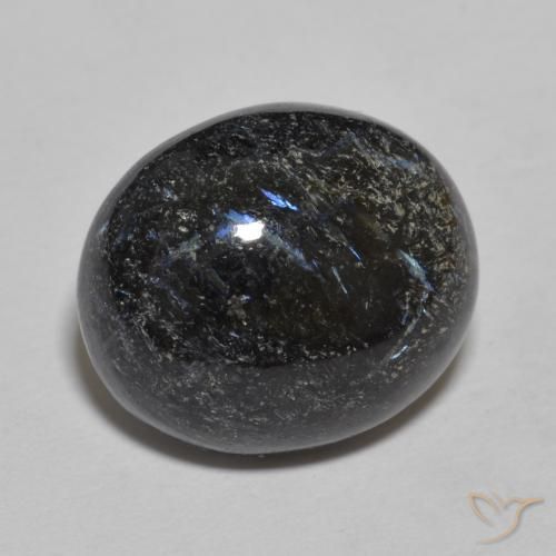 9.84 ct Black Nuummite Stone, Natural Nuummite in Oval Cabochon Shape for Sale