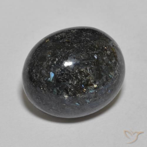 9.83 ct Black Nuummite Stone, Natural Nuummite in Oval Cabochon Shape for Sale