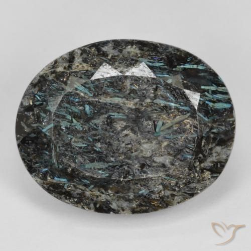 21,9 x 17,4mm Nuummite nero Ovale sfaccettato dall'India, peso di 24,71 ct, pietra preziosa naturale non trattati in purezza Opaque, Nuummite 1pz - il colore è Nero con scintillio blu, durezza Mohs di 5,5 - 6, Photo A