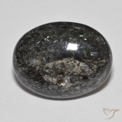 13.73 ct Black Nuummite Stone, Natural Nuummite in Oval Cabochon Shape for Sale