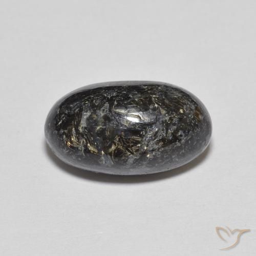 12,9 x 7,3mm Nuummite nero taglio ovale dall'India, peso di 4,15 ct, pietra preziosa naturale non trattati in purezza Opaque, 1 pezzo Nuummite Ovale cabochon - Colore: Nero con scintillio blu, durezza Mohs di 5,5 - 6 , Photo A