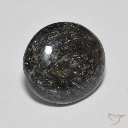 6.17 ct Black Nuummite Stone, Natural Nuummite in Oval Cabochon Shape for Sale