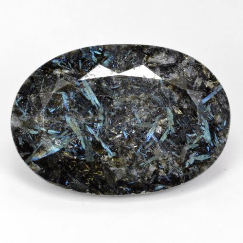 Nuummite Negro Forma ovalada de 26.74 ct de India, dimensión 24,9 x 17,2mm, piedra preciosa natural No tratado, claridad Opaco, Nuummite de 1 pieza en color Negro con destello azul, dureza Mohs de 5.5 - 6, Photo A