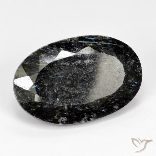 17.12 ct Black Nuummite Stone, Natural Nuummite in Oval Facet Shape for Sale