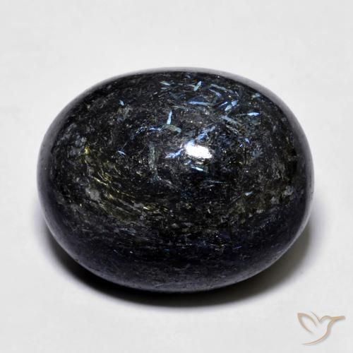 24.73ct Natural Black with Blue Sparkle Nuummite, Oval, Opaque