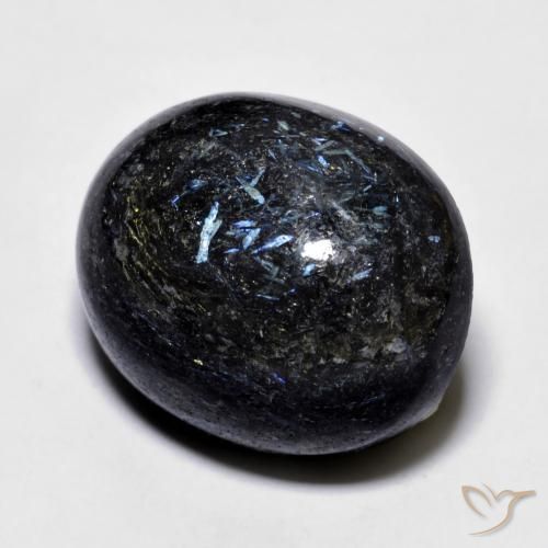 24.73 ct Black Nuummite Stone, Natural Nuummite in Oval Cabochon Shape for Sale