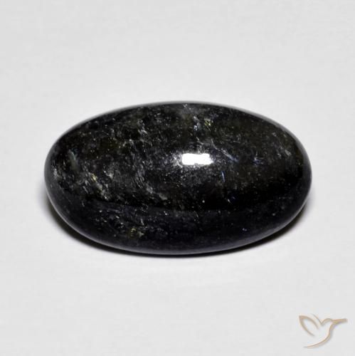 Nuummite 16,7 x 9,6mm nero Ovale cabochon dall'India, peso di 6,63 ct, gemma naturale non trattati in purezza Opaque, 1 pezzo Nuummite - Colore: Nero con scintillio blu, durezza Mohs di 5,5 - 6, Photo A