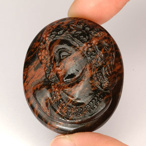 47.85 ct Brown Obsidian Gemstone, Obsidian Gem in Carved Cameo Shape for Sale.