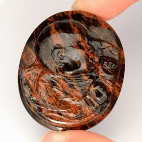 55.23 ct Brown Obsidian Gemstone, Obsidian Gem in Carved Cameo Shape for Sale.