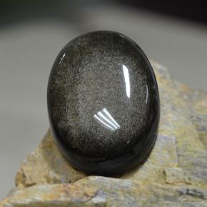 31.38 ct Black Obsidian Gemstone, Obsidian Gem in Oval Cabochon Shape for Sale.