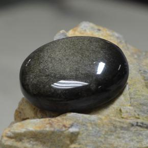 31.38 ct Black Obsidian Stone, Natural Obsidian in Oval Cabochon Shape for Sale