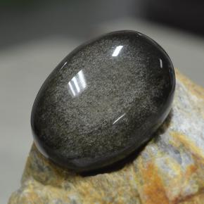 Obsidian Gemstone in 26.6 x 19.6 mm Size for Sale, Obsidian Stone in Black Gold Sheen Color