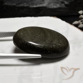 Obsidian Gemstone in 27 x 20 mm (calibrated) Size for Sale, Obsidian Stone in Light Blackish Brown Color