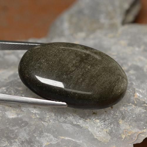Obsidian Gemstone in 28.5 x 18.2 mm Size for Sale, Obsidian Stone in Black with Gold Sheen Color