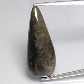 11.16 ct Black Obsidian Gemstone, Obsidian Gem in Pear Cabochon Shape for Sale.