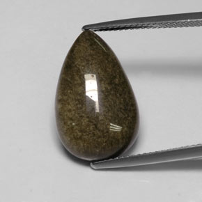 9.16 ct Gold Obsidian Gemstone, Obsidian Gem in Pear Cabochon Shape for Sale.