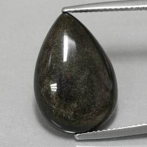 10.85 ct Black Obsidian Gemstone, Obsidian Gem in Pear Cabochon Shape for Sale.