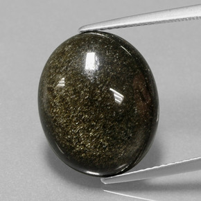 9.57 ct Gold Obsidian Gemstone, Obsidian Gem in Oval Cabochon Shape for Sale.