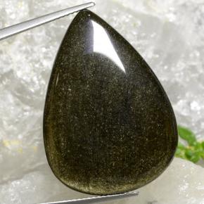 30.16 ct Black Obsidian Gemstone, Obsidian Gem in Pear Cabochon Shape for Sale.