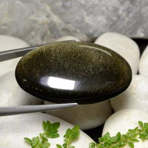 Obsidian Gemstone in 37.7 x 22.5 mm Size for Sale, Obsidian Stone in Gold Sheen Black Color