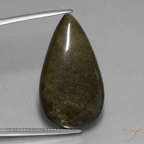 Obsidiana Dorado Cabujón Pera de 31 x 17,6mm de México, peso de 24.22ct, piedra preciosa No tratado de forma natural en claridad Opaco, Obsidiana de 1 pieza: el color es Negro con brillo dorado, dureza Mohs de 5 - 5.5, Photo A