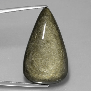 32.65 ct Gold Obsidian Gemstone, Obsidian Gem in Pear Cabochon Shape for Sale.