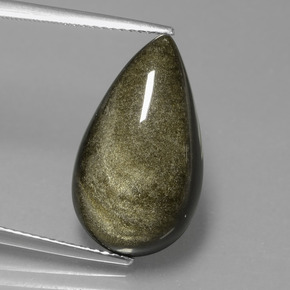 10.03 ct Gold Obsidian Gemstone, Obsidian Gem in Pear Cabochon Shape for Sale.