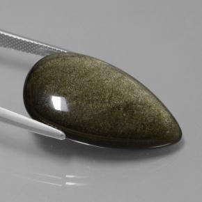 Obsidian Gemstone in 29.4 x 17.7 mm Size for Sale, Obsidian Stone in Black Gold Sheen Color