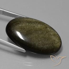 Obsidian Gemstone in 28.7 x 18.7 mm Size for Sale, Obsidian Stone in Black with Gold Sheen Color