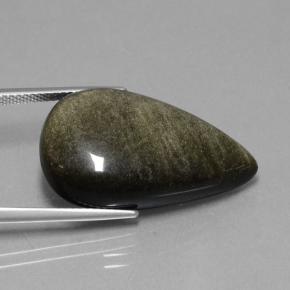 Obsidian Gemstone in 26.8 x 16.3 mm Size for Sale, Obsidian Stone in Black Gold Sheen Color