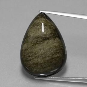 Schwarz mit Bronze Obsidian Edelstein - 21.2ct Birnen Cabochon (ID: 433729)